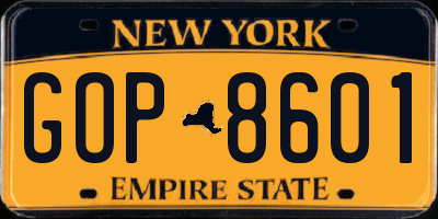 NY license plate GOP8601