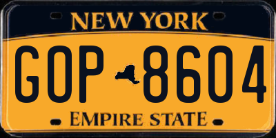 NY license plate GOP8604