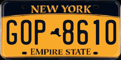 NY license plate GOP8610