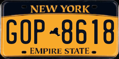 NY license plate GOP8618