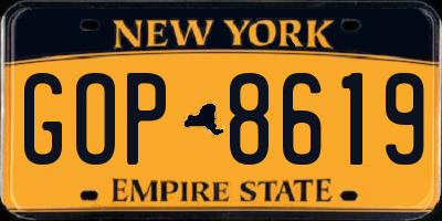 NY license plate GOP8619