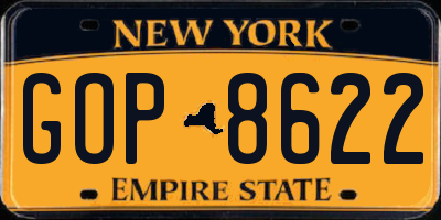 NY license plate GOP8622