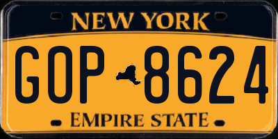 NY license plate GOP8624