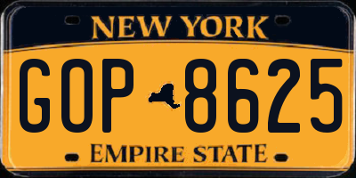 NY license plate GOP8625