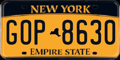 NY license plate GOP8630