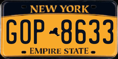 NY license plate GOP8633