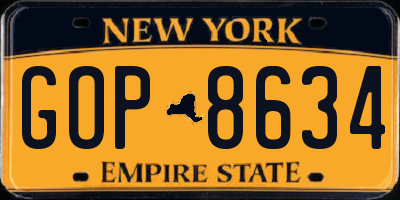 NY license plate GOP8634