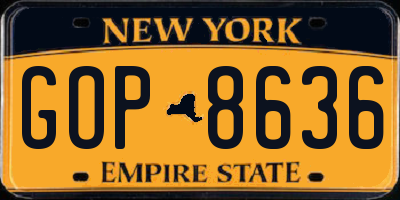 NY license plate GOP8636