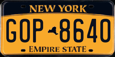 NY license plate GOP8640