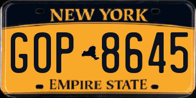 NY license plate GOP8645
