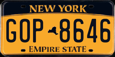 NY license plate GOP8646