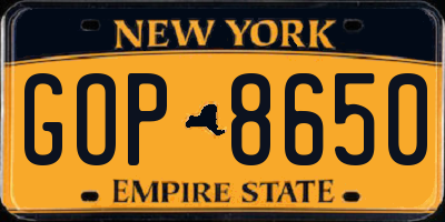 NY license plate GOP8650