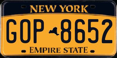 NY license plate GOP8652