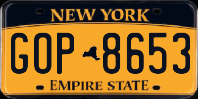 NY license plate GOP8653