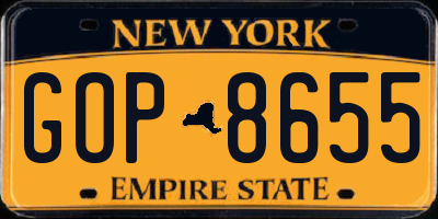 NY license plate GOP8655