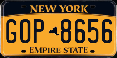 NY license plate GOP8656