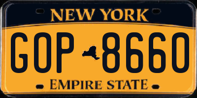NY license plate GOP8660