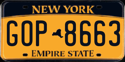 NY license plate GOP8663