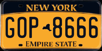 NY license plate GOP8666