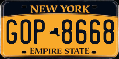 NY license plate GOP8668