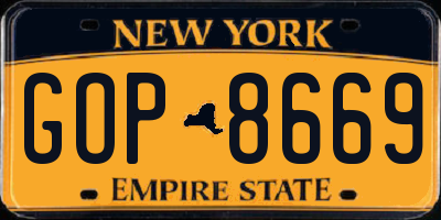 NY license plate GOP8669
