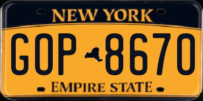 NY license plate GOP8670