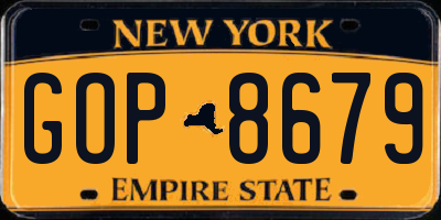 NY license plate GOP8679