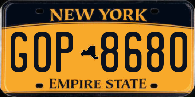 NY license plate GOP8680