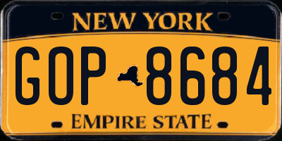NY license plate GOP8684