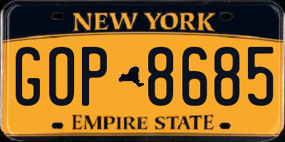 NY license plate GOP8685