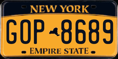 NY license plate GOP8689