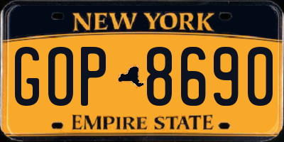 NY license plate GOP8690