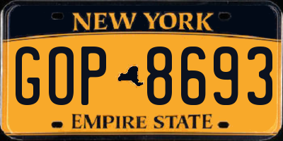 NY license plate GOP8693