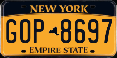 NY license plate GOP8697