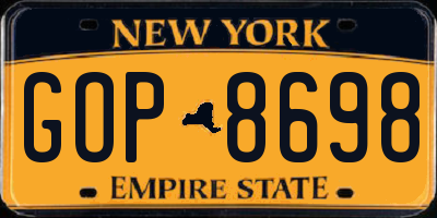 NY license plate GOP8698