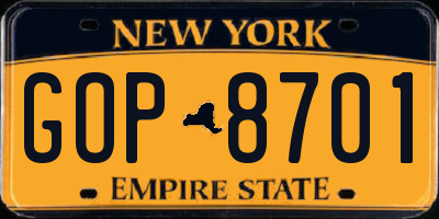 NY license plate GOP8701