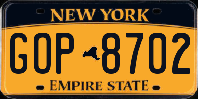 NY license plate GOP8702