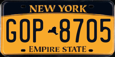 NY license plate GOP8705