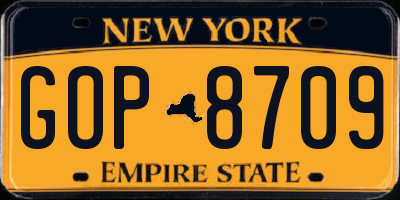 NY license plate GOP8709