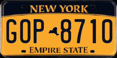 NY license plate GOP8710