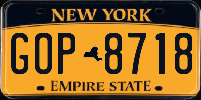 NY license plate GOP8718