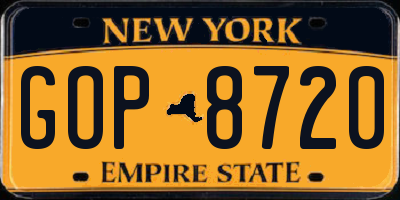 NY license plate GOP8720
