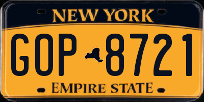 NY license plate GOP8721