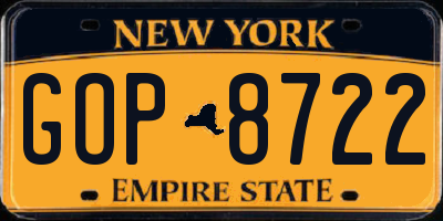NY license plate GOP8722