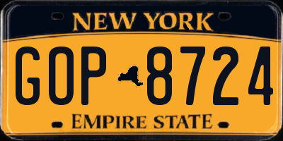 NY license plate GOP8724