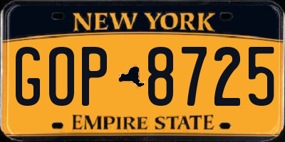 NY license plate GOP8725