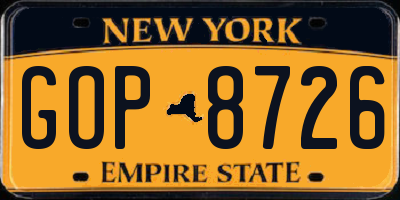 NY license plate GOP8726