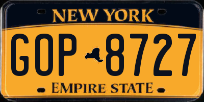 NY license plate GOP8727
