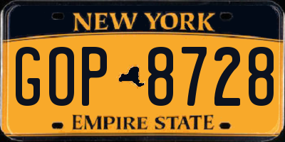 NY license plate GOP8728