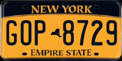 NY license plate GOP8729